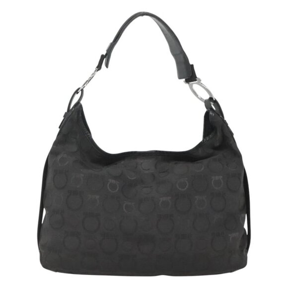 Salvatore Ferragamo Gancini Bag Canvas Leather Black Silver Auth bs26905 - Picture 3 of 16